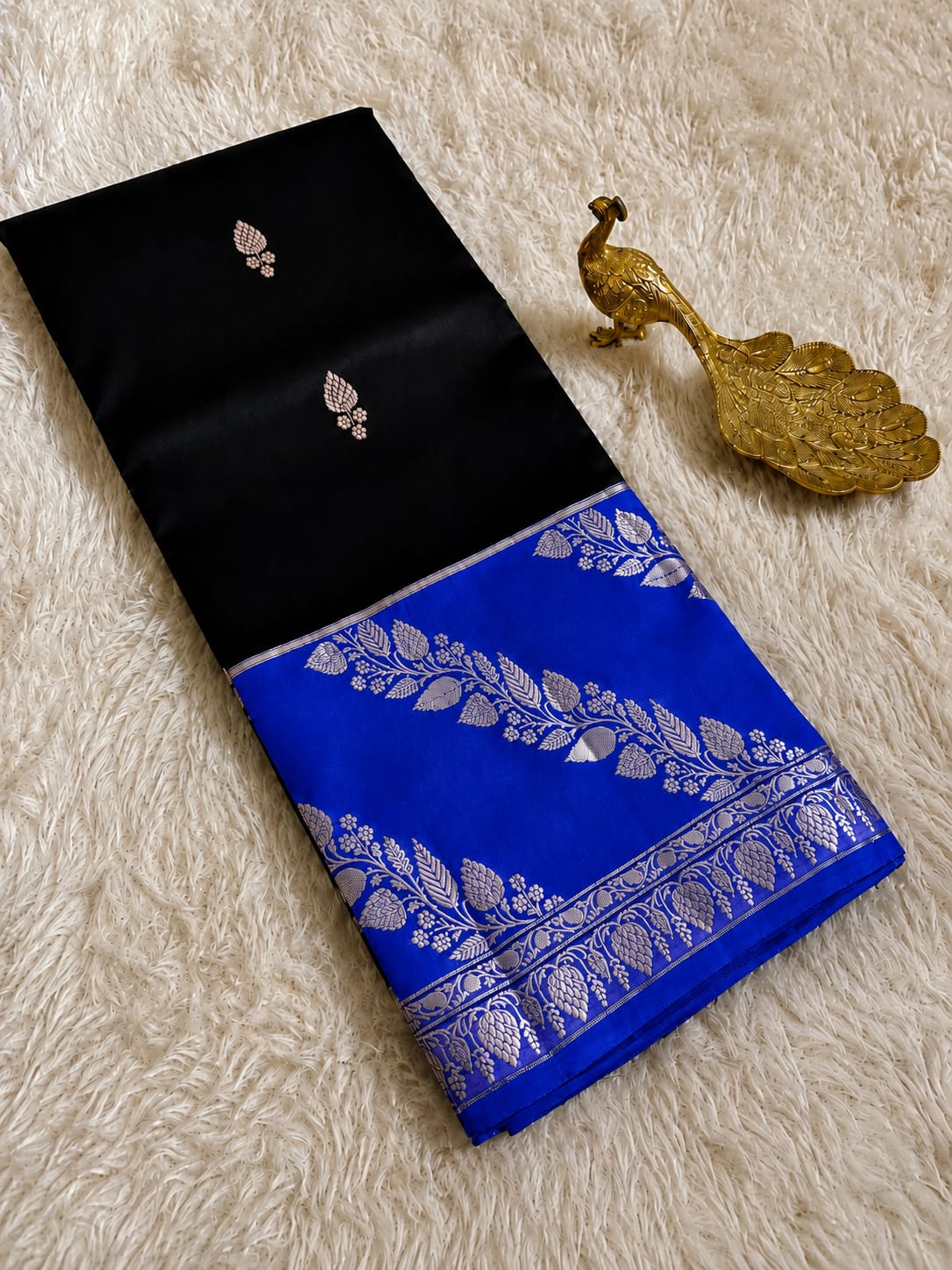 Elegant Black Semi Katan Soft Silk Saree with Vibrant Contrast Border & Pallu SKD66
