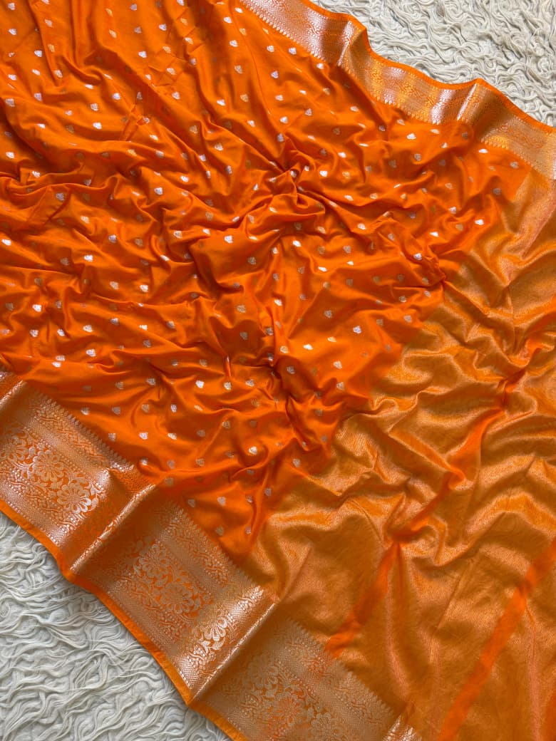 Sunset Orange Banarasi Silk Saree
