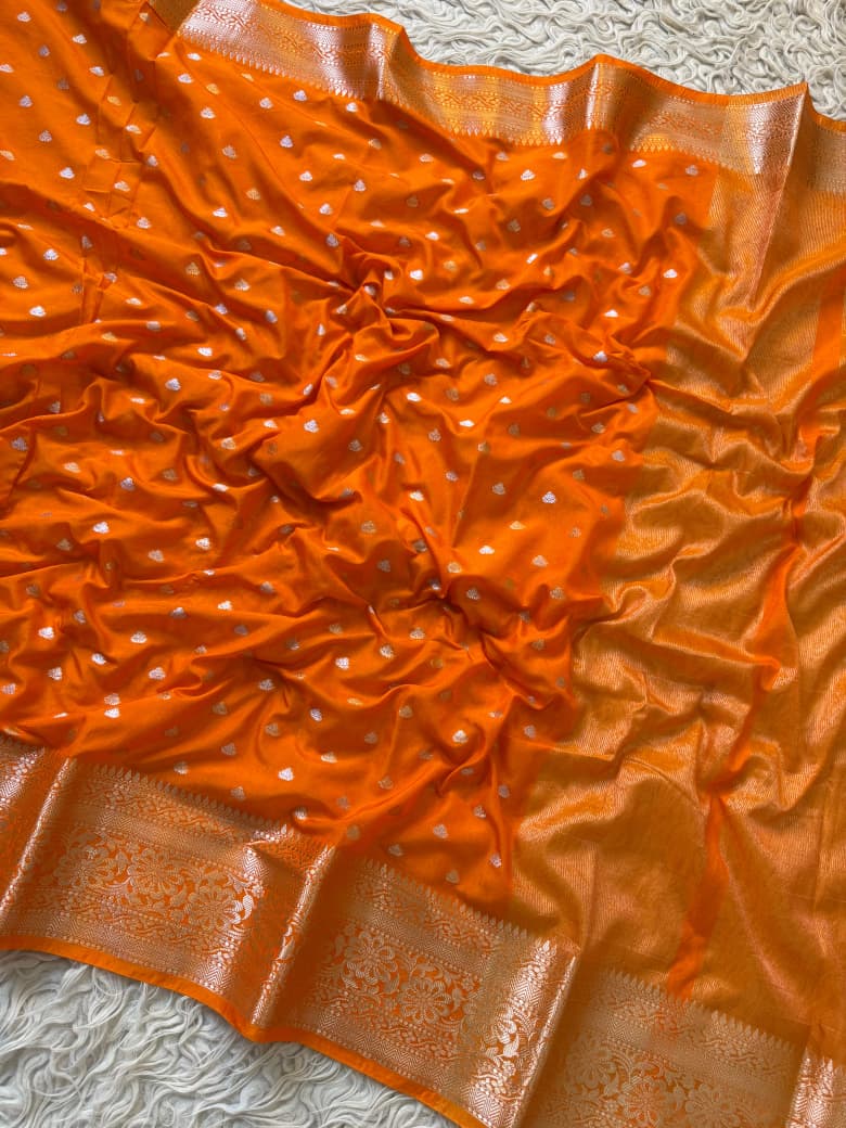 Sunset Orange Banarasi Silk Saree