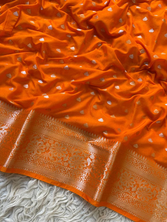 Sunset Orange Banarasi Silk Saree