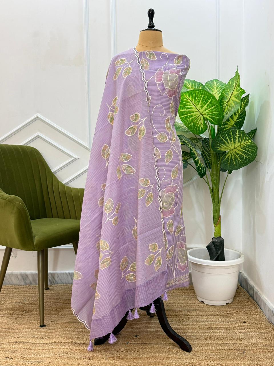 Lavender Blossom Embroidered Dupatta Set