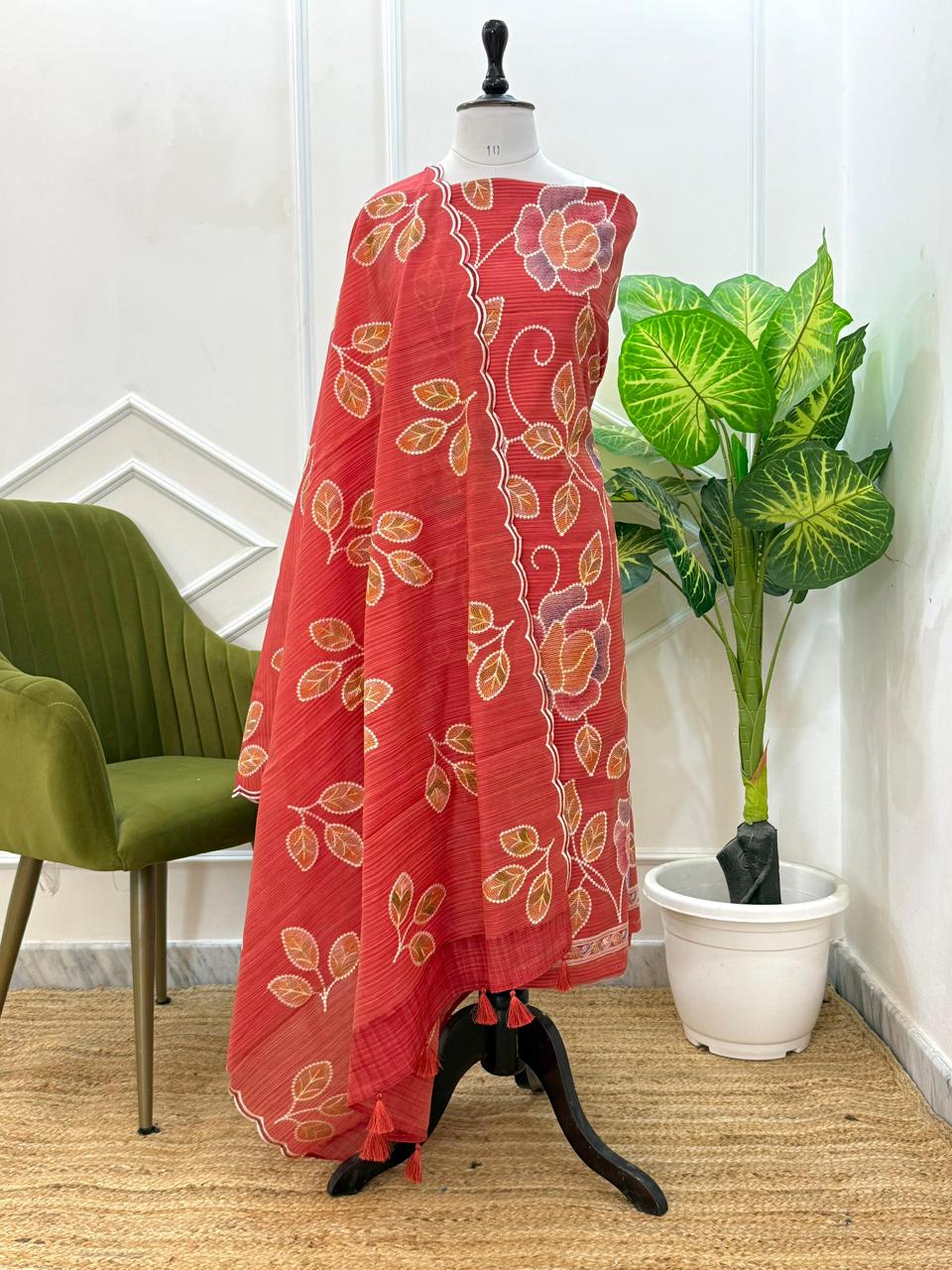 Ruby Blossom Embroidered Suit Set