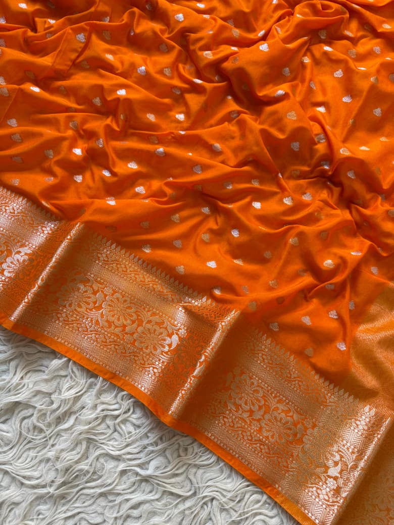 Sunset Orange Banarasi Silk Saree