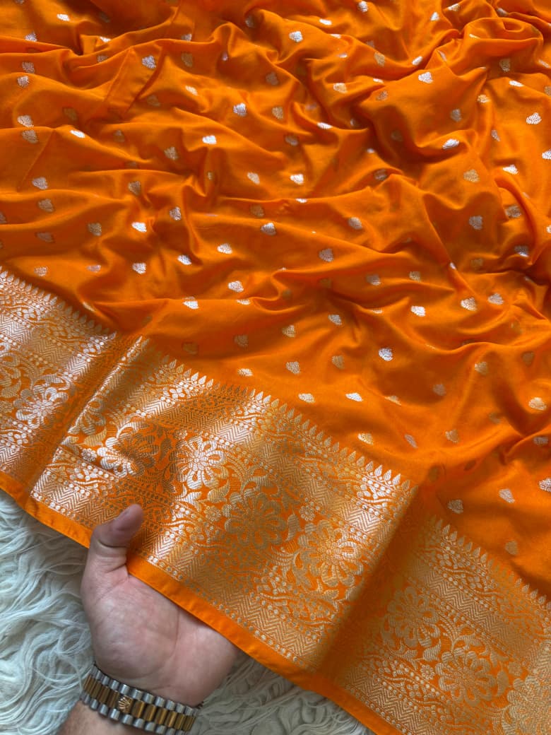 Sunset Orange Banarasi Silk Saree