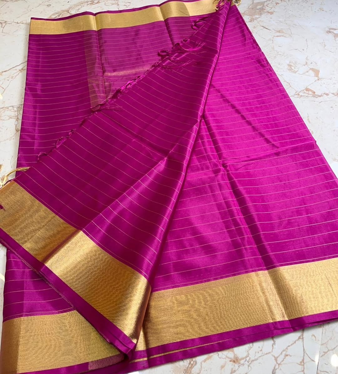 Elegant Rani Pink Banarasi Catlone Soft Silk Saree with Zari Checks