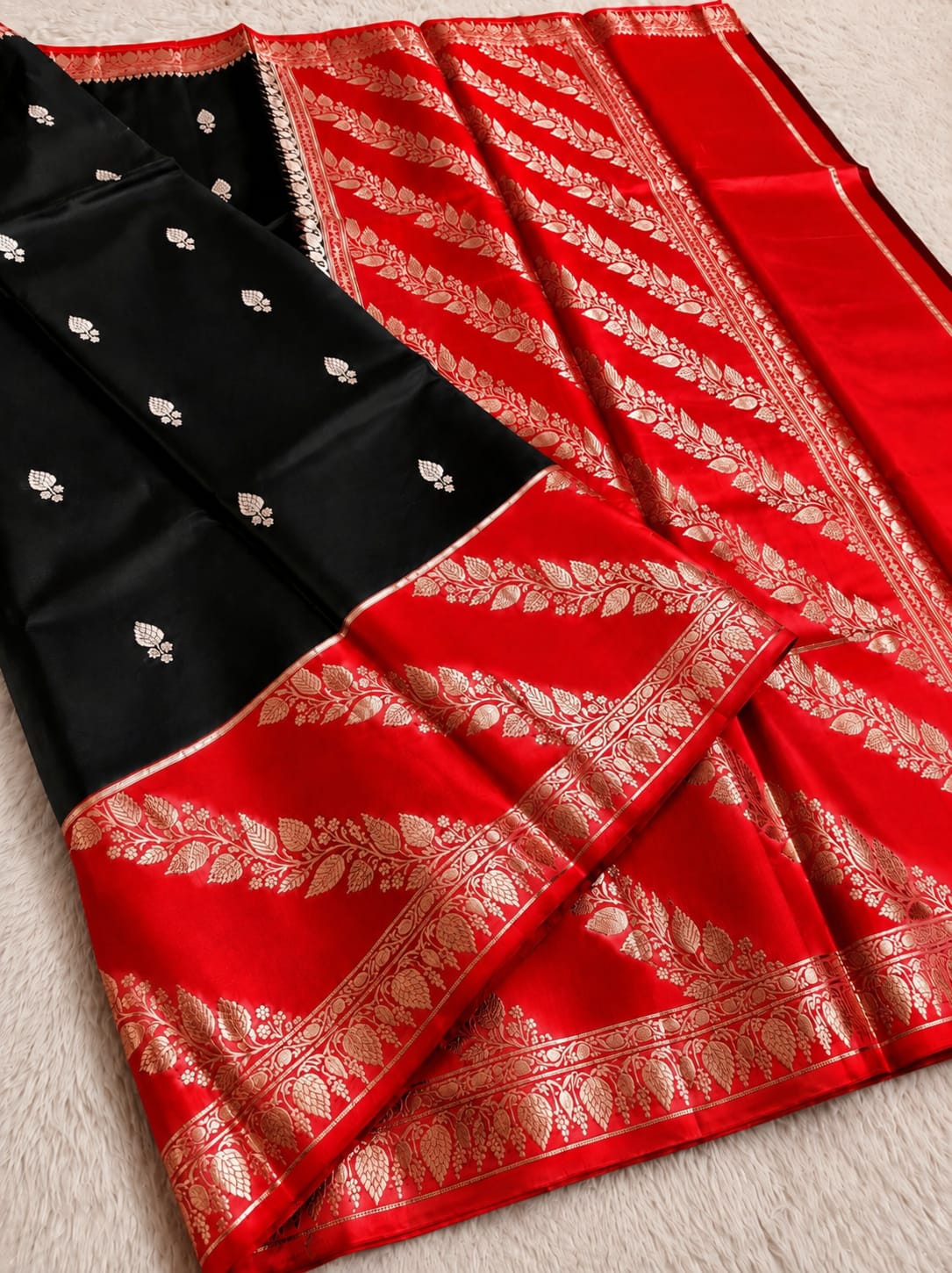 Elegant Black Semi Katan Soft Silk Saree with Vibrant Contrast Border & Pallu SKD66