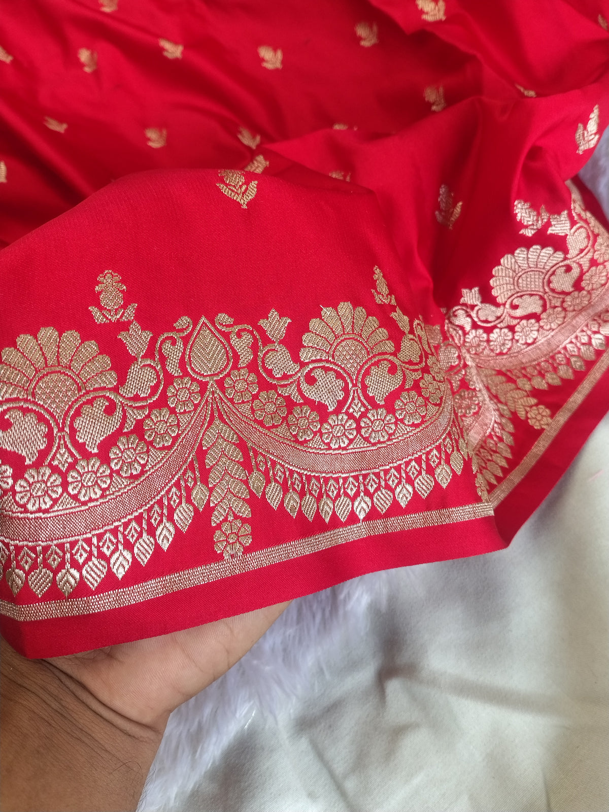Royal Red Semi Katan Soft Silk Saree with Rich Golden Zari Weaving & Designer Pallu JBSK20