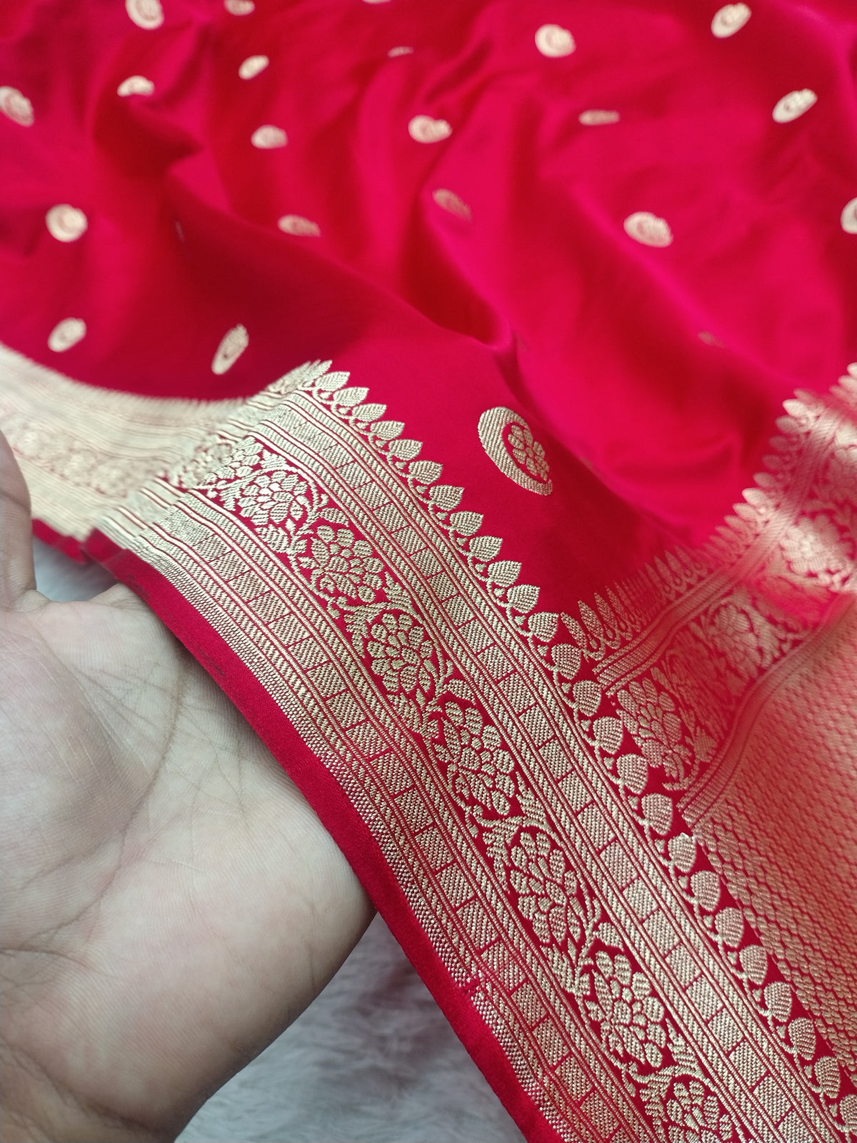 Royal Red Banarasi Mashru Silk Saree with Traditional Golden Zari Border WBMS62