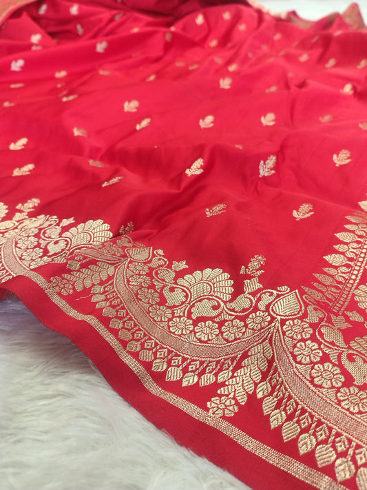 Royal Red Semi Katan Soft Silk Saree with Rich Golden Zari Weaving & Designer Pallu JBSK20