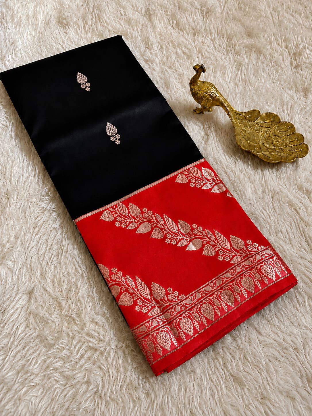 Elegant Black Semi Katan Soft Silk Saree with Vibrant Contrast Border & Pallu SKD66