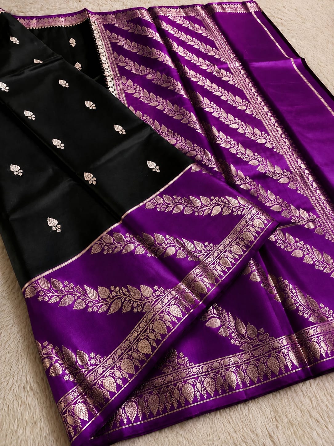 Elegant Black Semi Katan Soft Silk Saree with Vibrant Contrast Border & Pallu SKD66