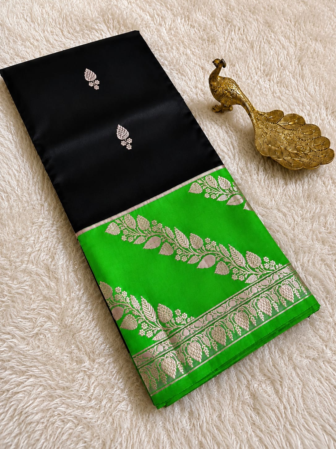 Elegant Black Semi Katan Soft Silk Saree with Vibrant Contrast Border & Pallu SKD66