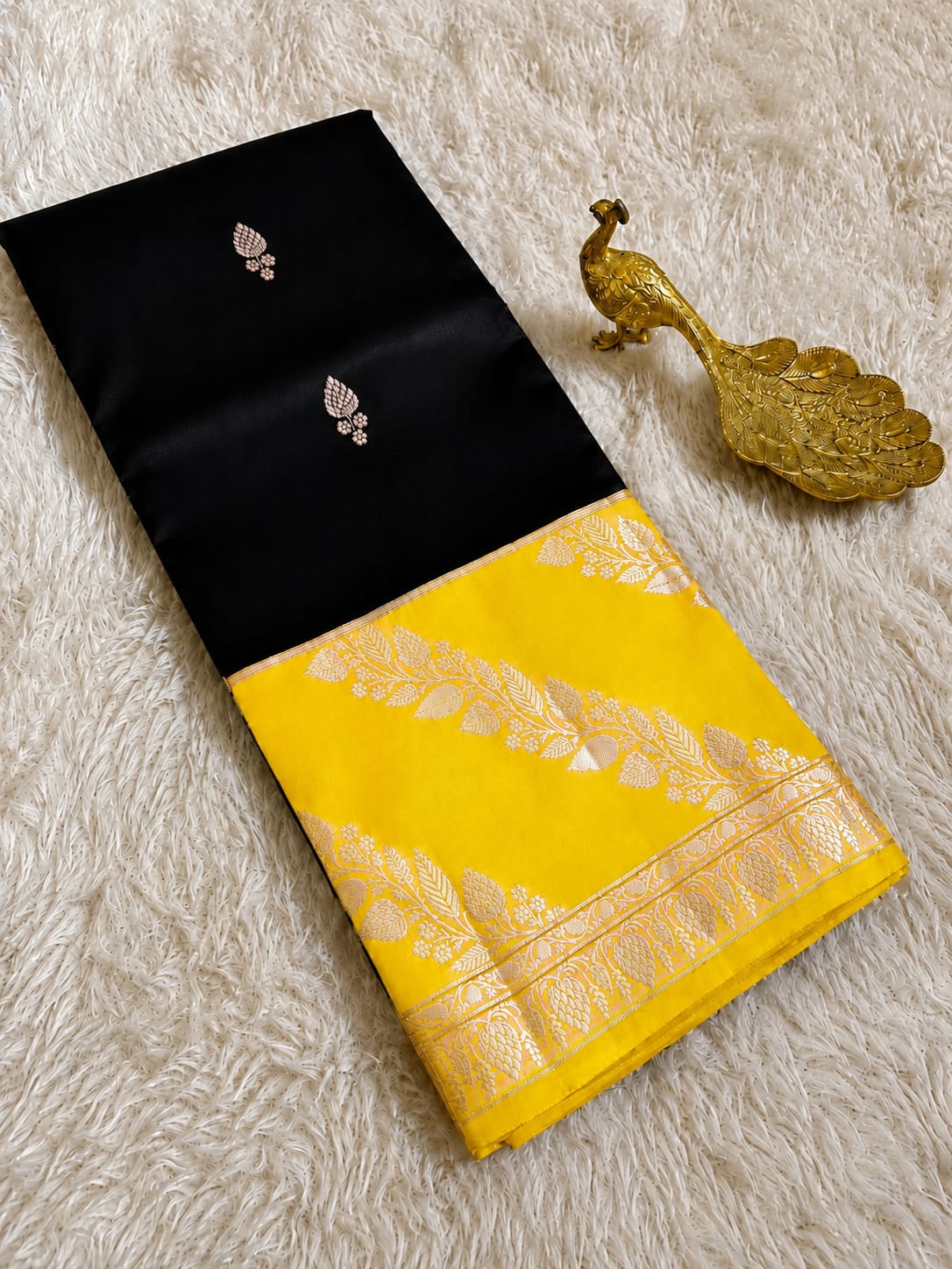 Elegant Black Semi Katan Soft Silk Saree with Vibrant Contrast Border & Pallu SKD66