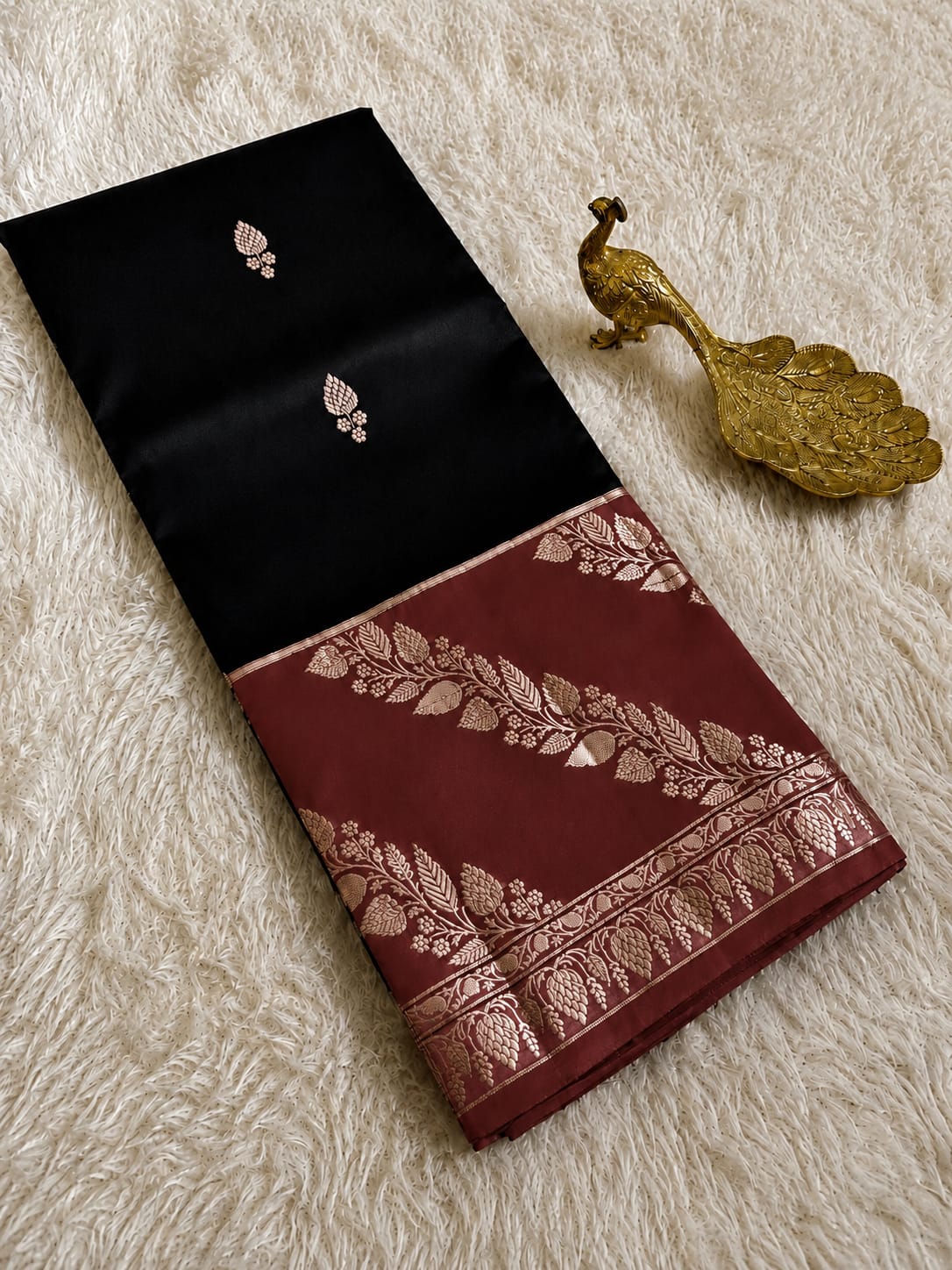 Elegant Black Semi Katan Soft Silk Saree with Vibrant Contrast Border & Pallu SKD66