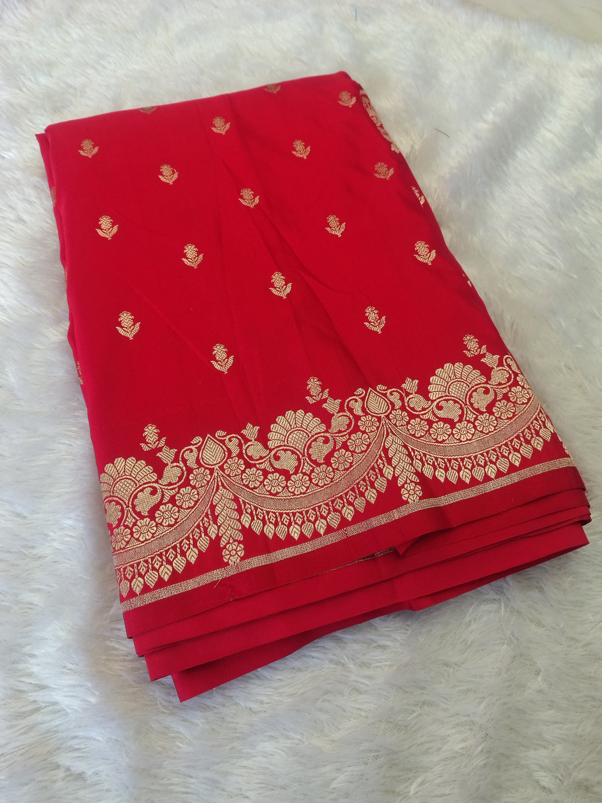 Royal Red Semi Katan Soft Silk Saree with Rich Golden Zari Weaving & Designer Pallu JBSK20