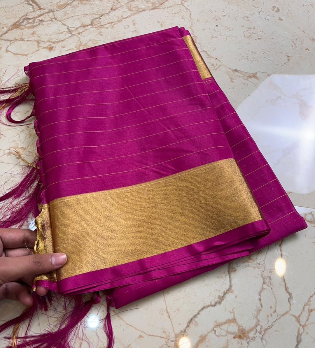 Elegant Rani Pink Banarasi Catlone Soft Silk Saree with Zari Checks