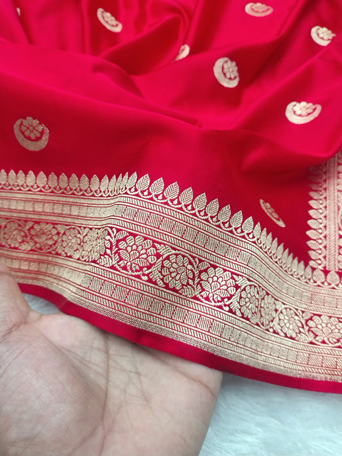 Royal Red Banarasi Mashru Silk Saree with Traditional Golden Zari Border WBMS62