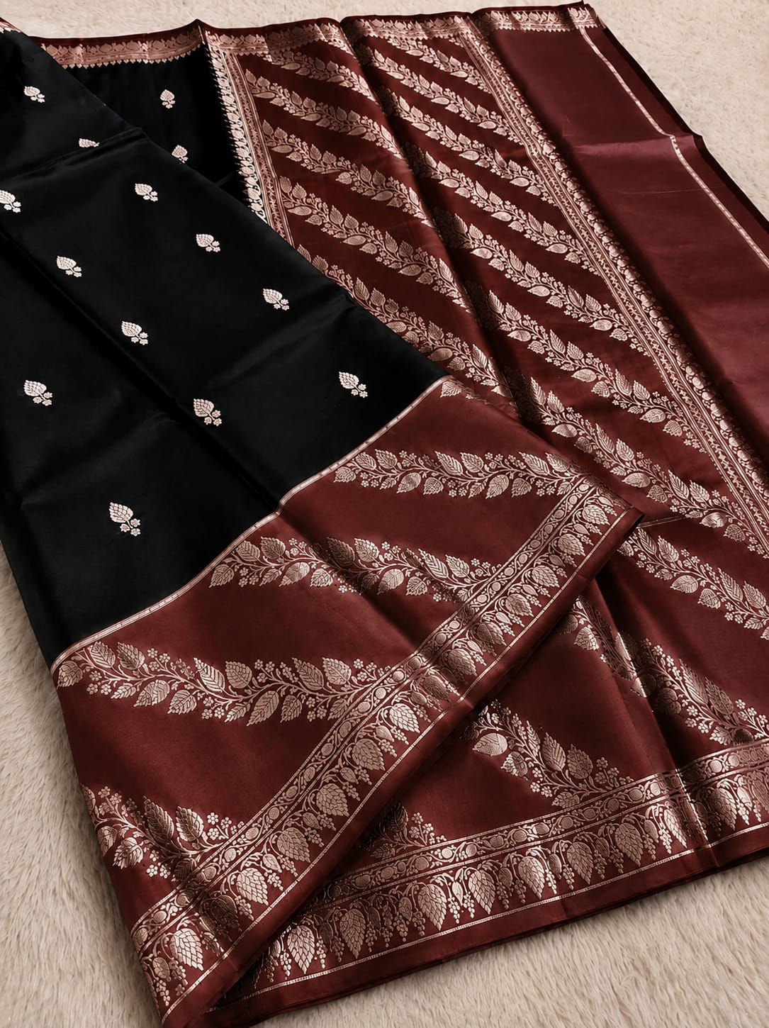 Elegant Black Semi Katan Soft Silk Saree with Vibrant Contrast Border & Pallu SKD66