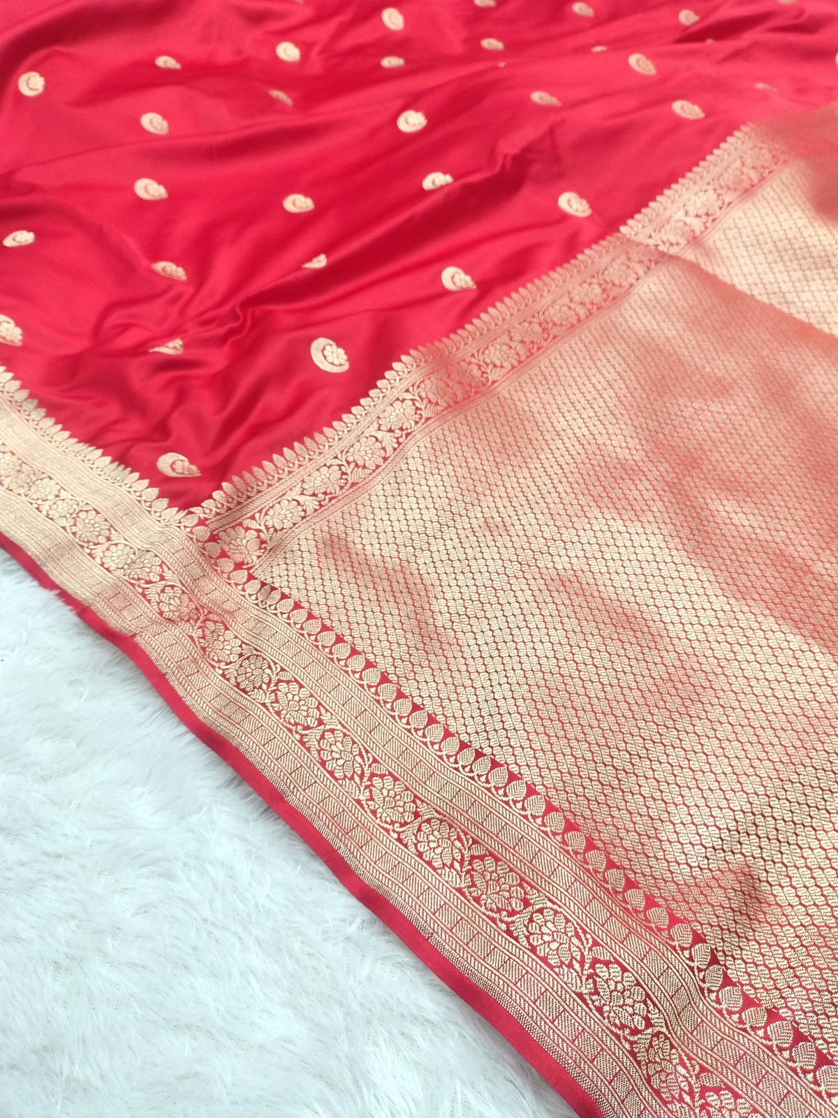 Royal Red Banarasi Mashru Silk Saree with Traditional Golden Zari Border WBMS62