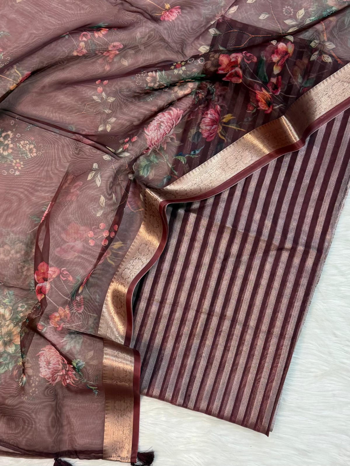 Premium Banarasi Mercerised Cotton Unstitched Suit Set with Digital Print Chanderi Dupatta BSH45