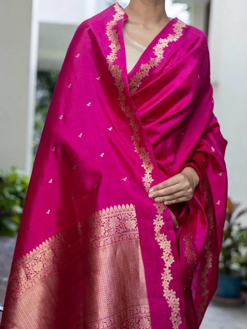 Premium Banarasi Semi Georgette Katan Soft Silk Saree with Zari Butis SKN70