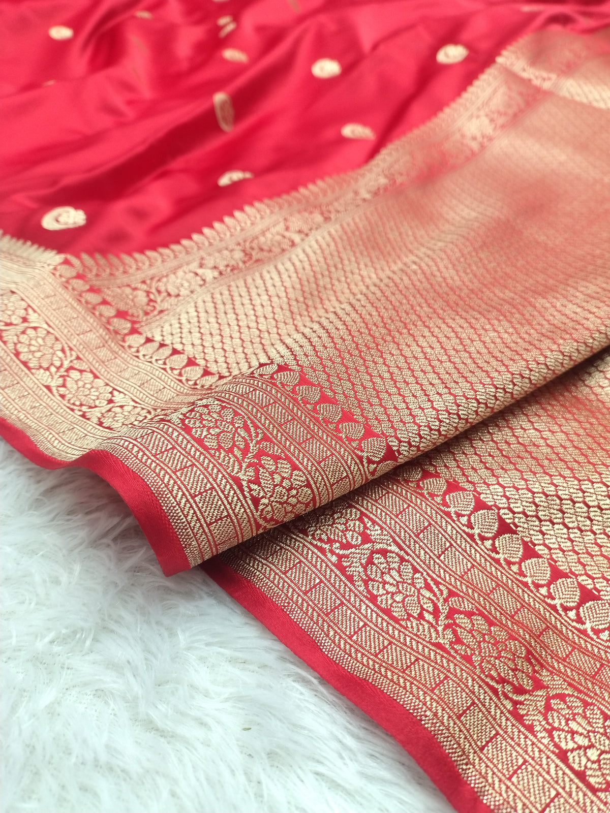 Royal Red Banarasi Mashru Silk Saree with Traditional Golden Zari Border WBMS62