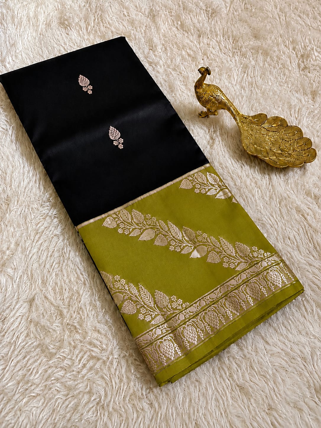 Elegant Black Semi Katan Soft Silk Saree with Vibrant Contrast Border & Pallu SKD66