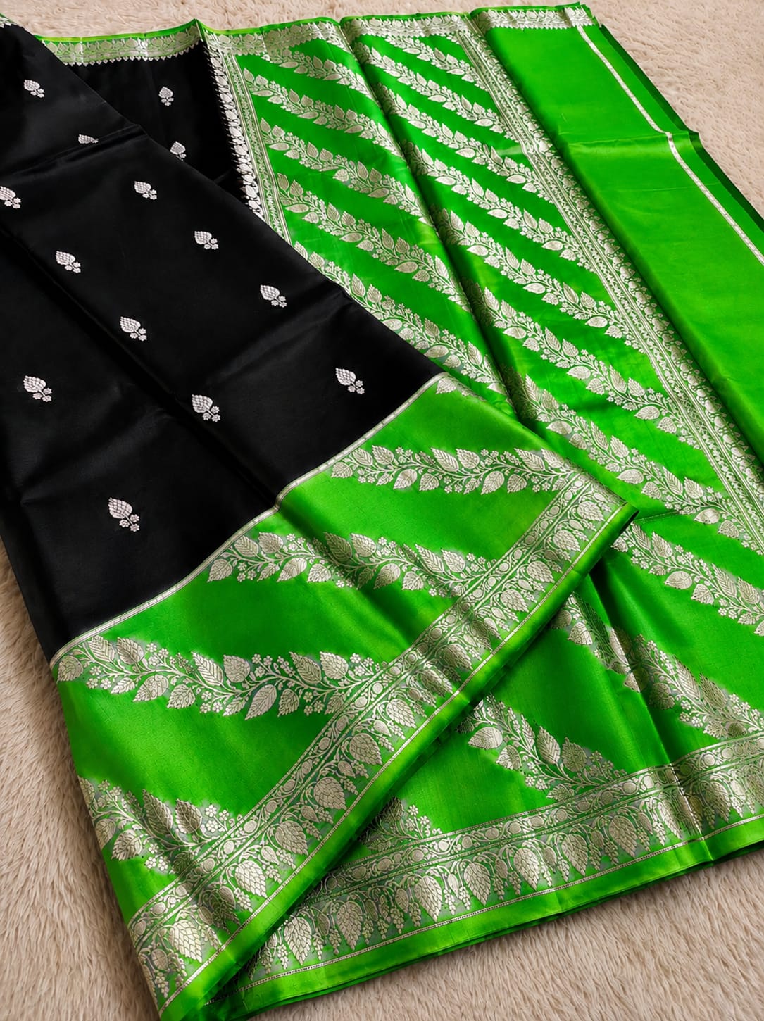 Elegant Black Semi Katan Soft Silk Saree with Vibrant Contrast Border & Pallu SKD66