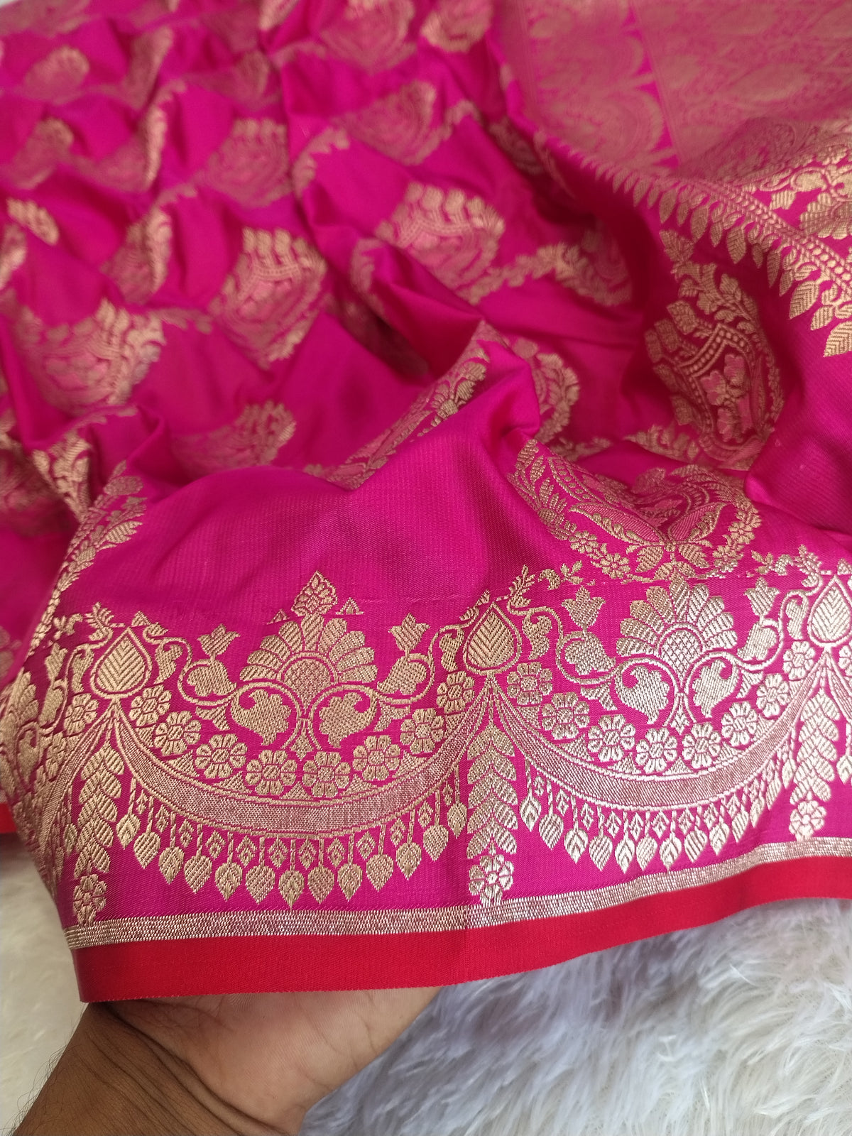 Magenta Pink Banarasi Semi Katan Soft Silk Saree with Rich Gold Zari Work JBSK01