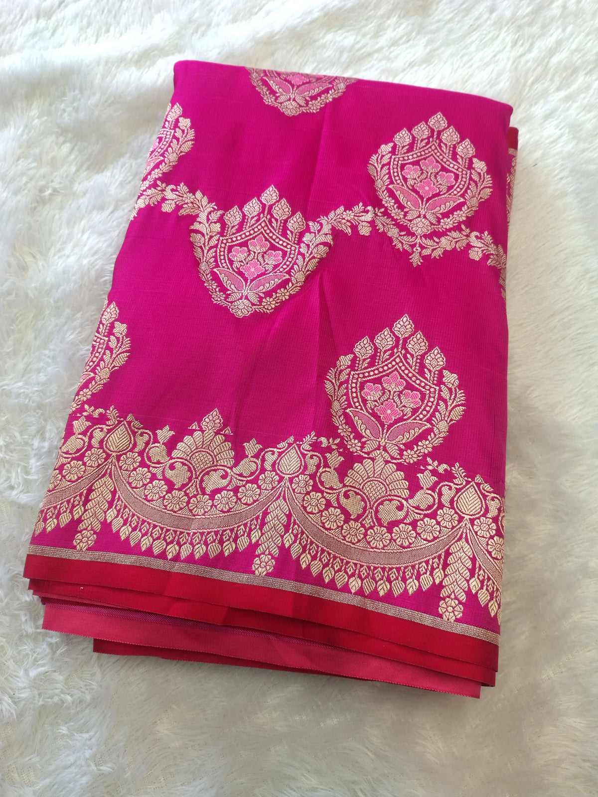 Magenta Pink Banarasi Semi Katan Soft Silk Saree with Rich Gold Zari Work JBSK01