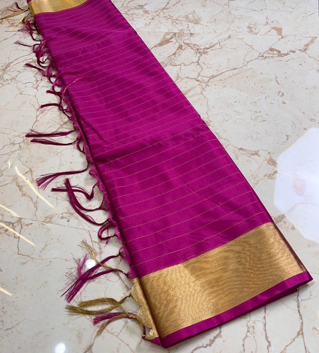 Elegant Rani Pink Banarasi Catlone Soft Silk Saree with Zari Checks