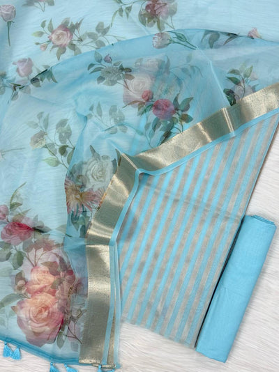 Premium Banarasi Mercerised Cotton Unstitched Suit Set with Digital Print Chanderi Dupatta BSH45