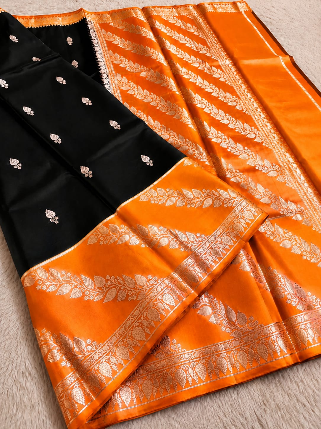 Elegant Black Semi Katan Soft Silk Saree with Vibrant Contrast Border & Pallu SKD66