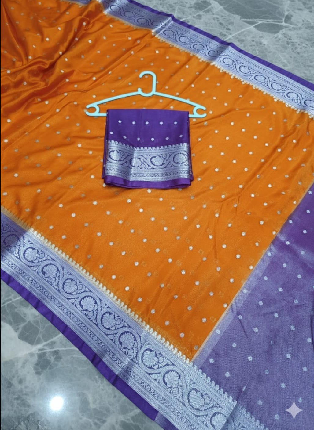 Elegant Orange & Purple Warm Silk Saree with Intricate Water Zari Butti WSN90