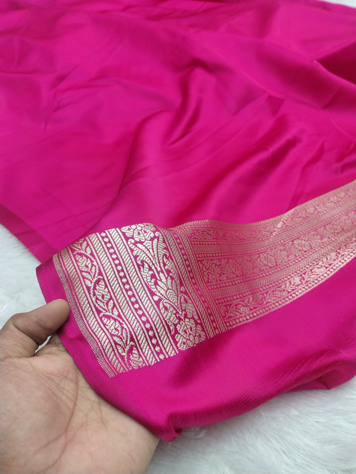 Exquisite Rani Pink Banarasi Mashru Silk Saree with Gold Zari Border WBMS70