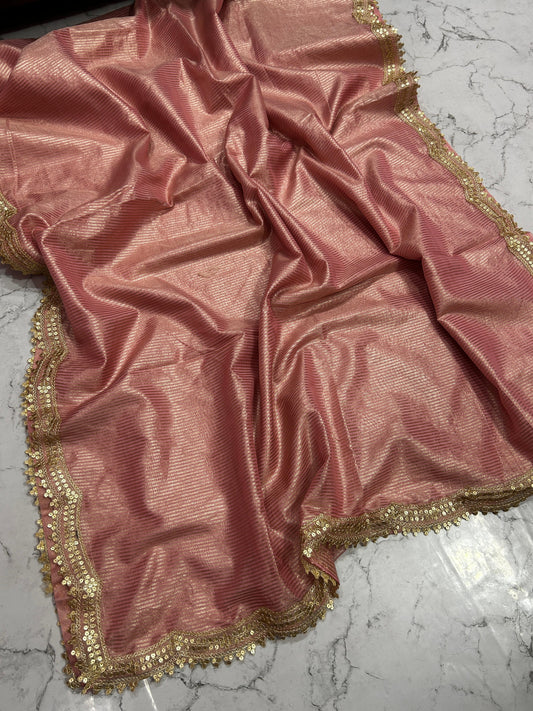 Premium Banarasi Malai Cotton Silk Saree with Cutwork Lace Border MCS-01