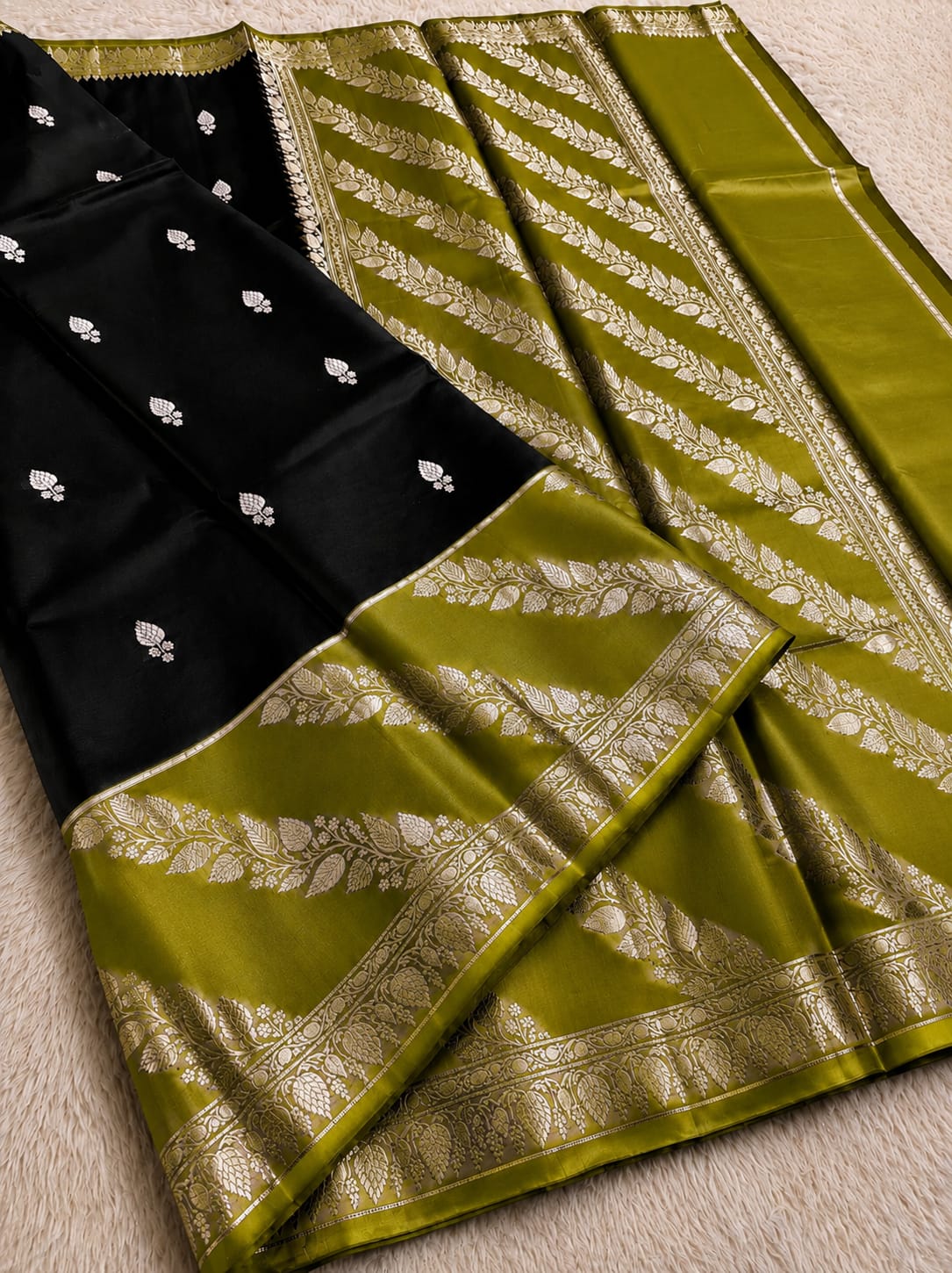Elegant Black Semi Katan Soft Silk Saree with Vibrant Contrast Border & Pallu SKD66