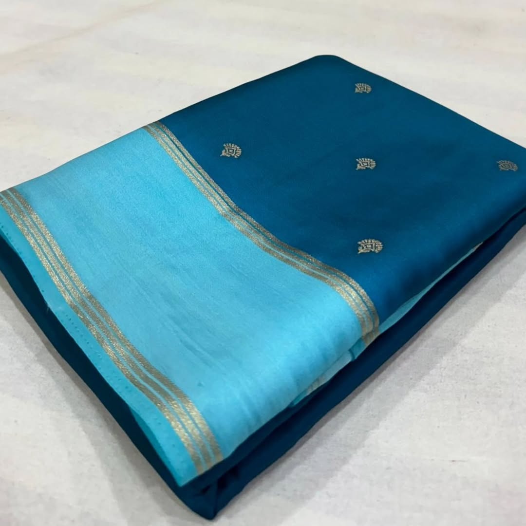 Elegant Semi-Georgette Saree with Woven Zari Butti & Contrast Border SGN86