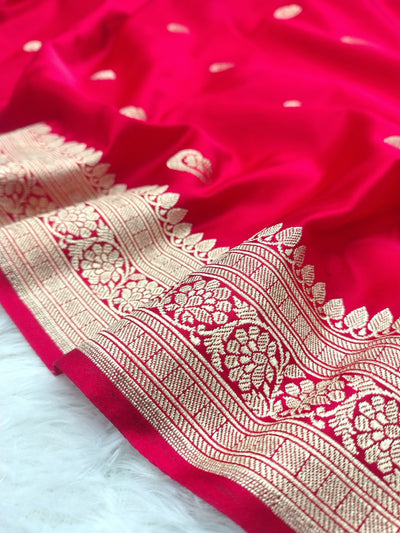 Royal Red Banarasi Mashru Silk Saree with Traditional Golden Zari Border WBMS62