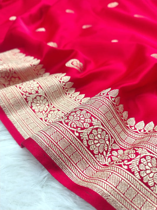 Royal Red Banarasi Mashru Silk Saree with Traditional Golden Zari Border WBMS62