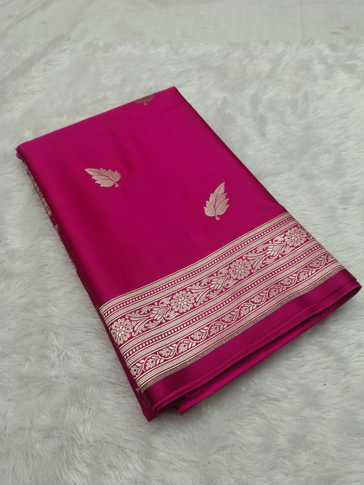 Exquisite Rani Pink Banarasi Mashru Silk Saree with Gold Zari Border WBMS70