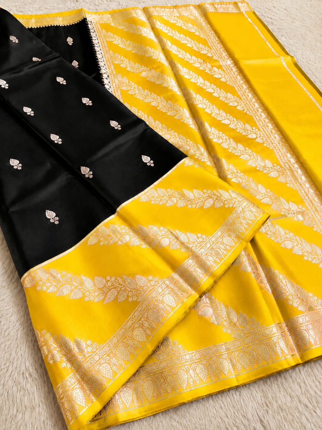 Elegant Black Semi Katan Soft Silk Saree with Vibrant Contrast Border & Pallu SKD66